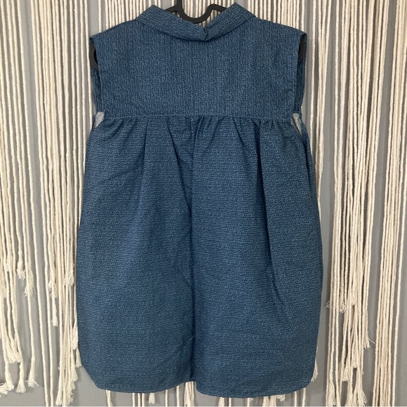 Blue Patterned Handmade Women's Sleeveless Renaissance Tunic V Neck Tie Up Loose - Picture 5 of 10